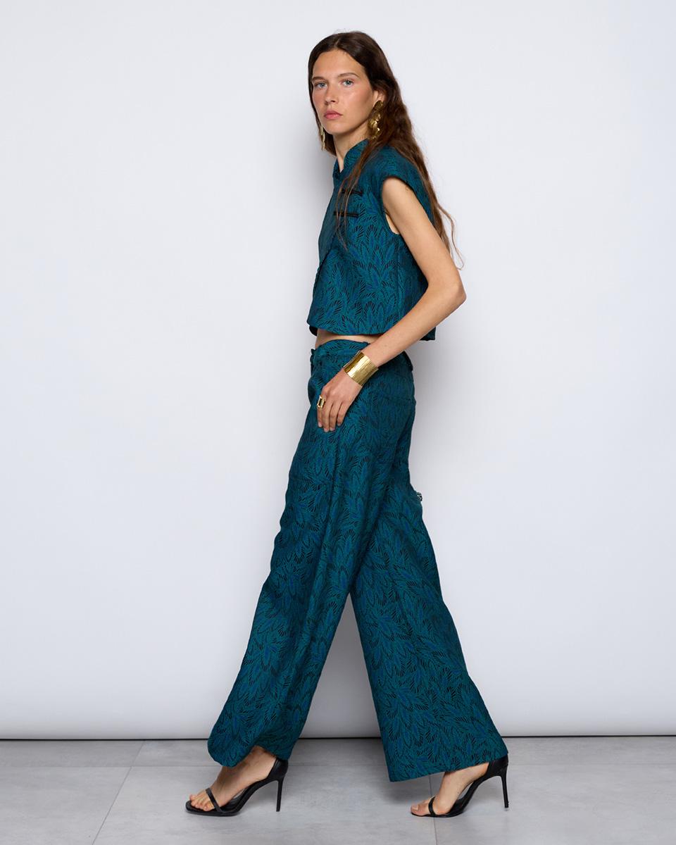 Turquoise Leaf Wide Leg Pants