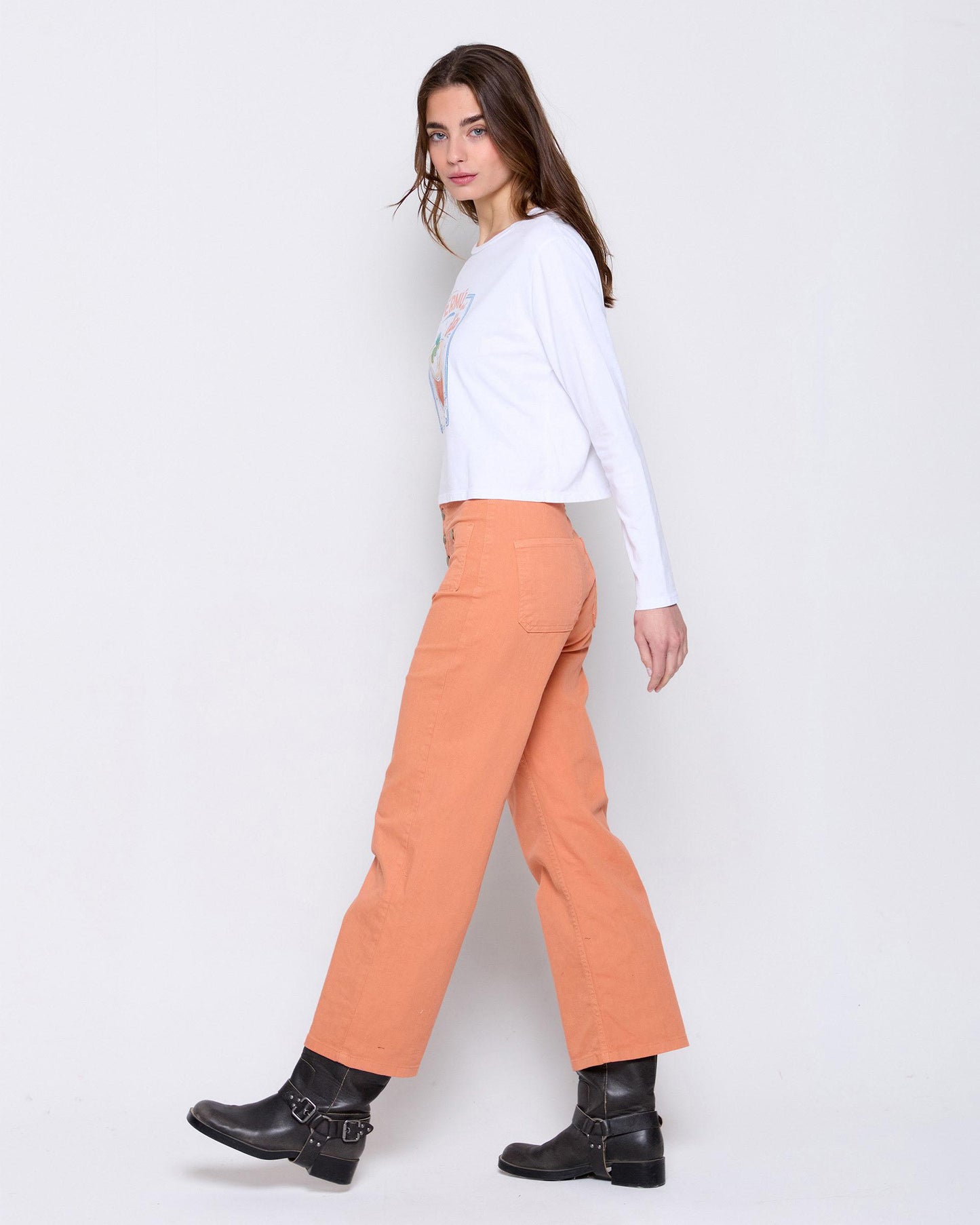 High Waisted Jeans with Orange Pockets