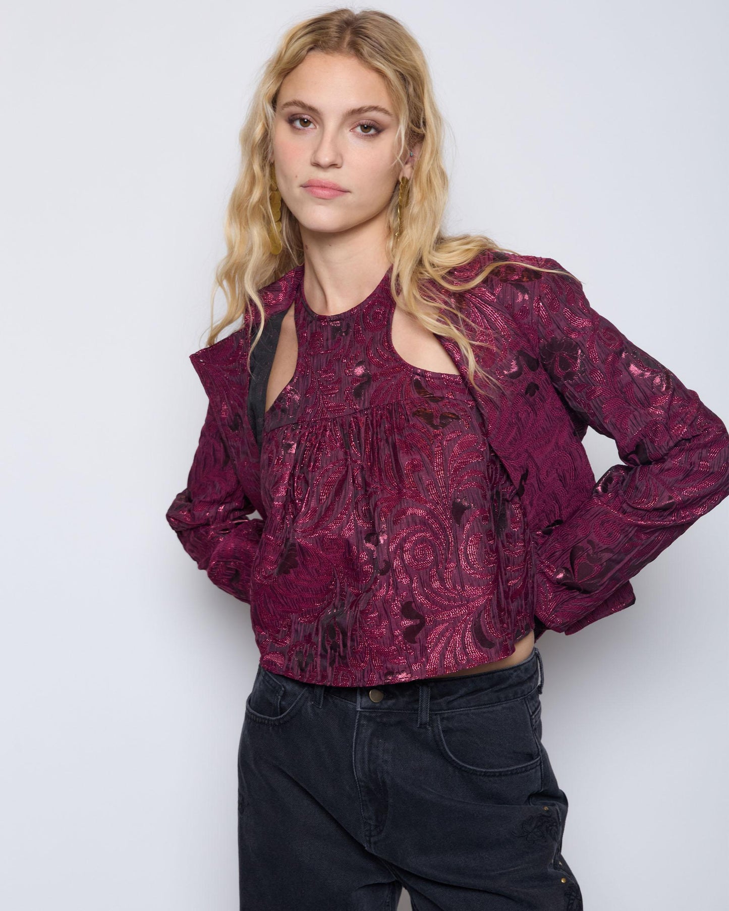 Chaqueta Jacquard Lurex Fucsia