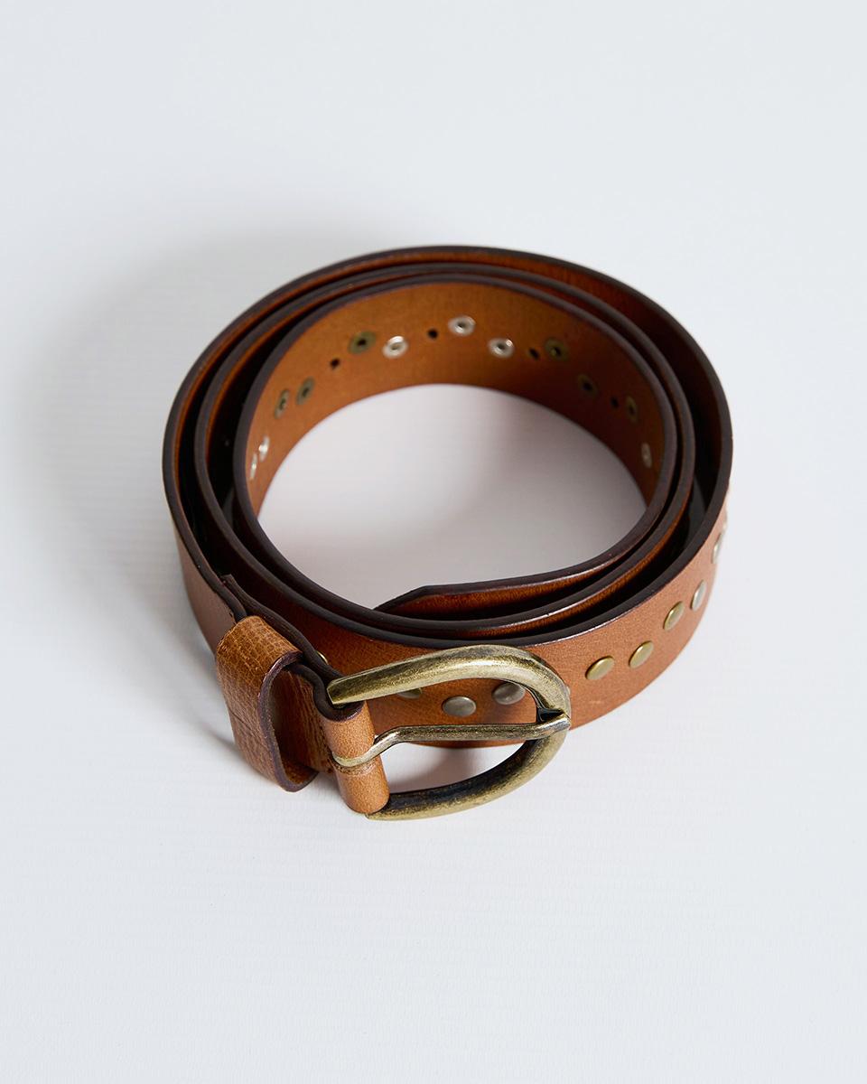 Camel Two-Tone Studded Leather Belt