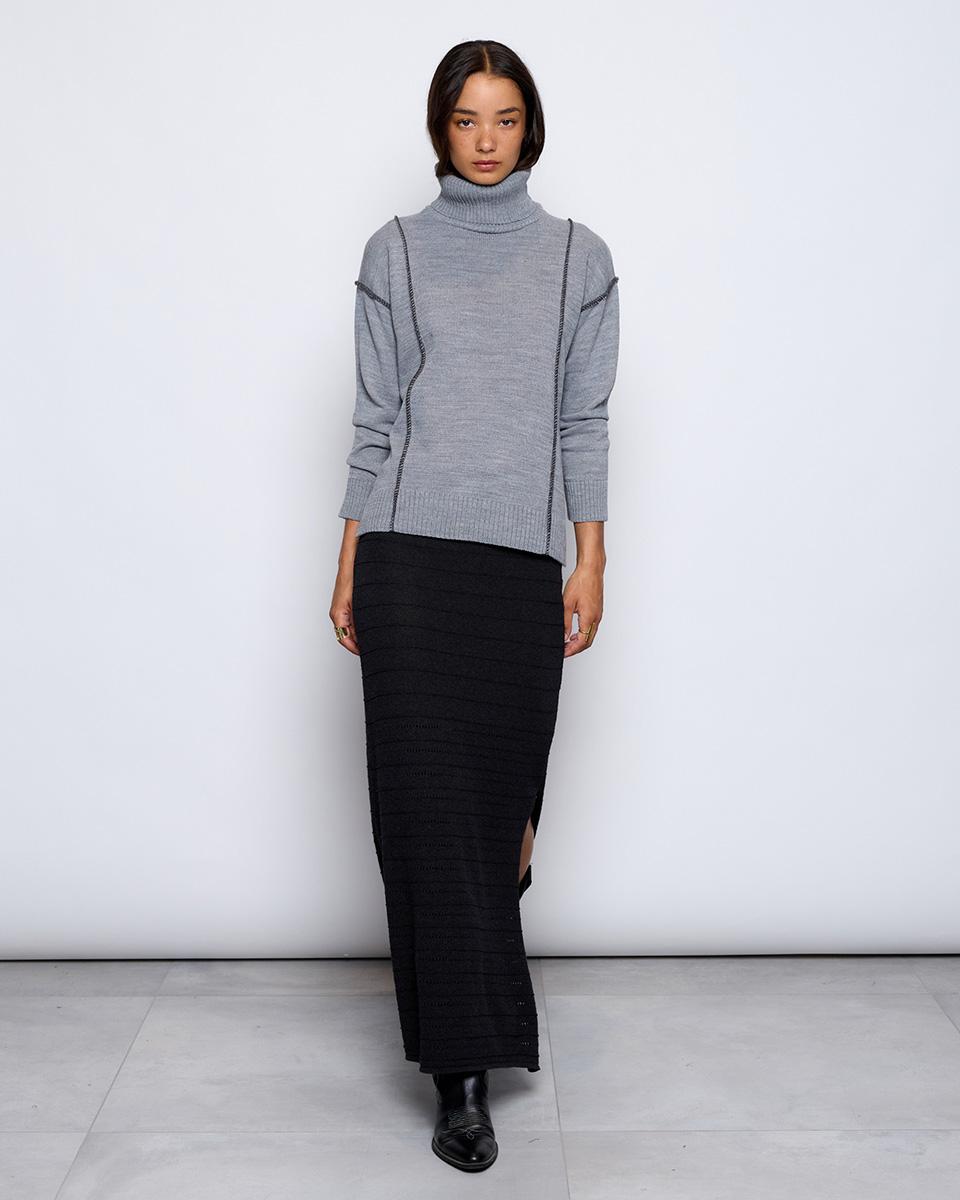 Grey Contrast Turtleneck Sweater