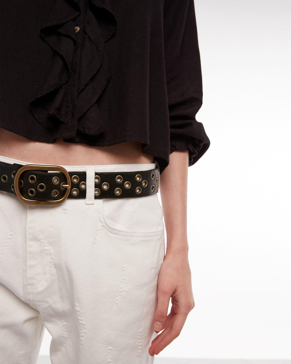 Black Leather Belt with Circles and Studs