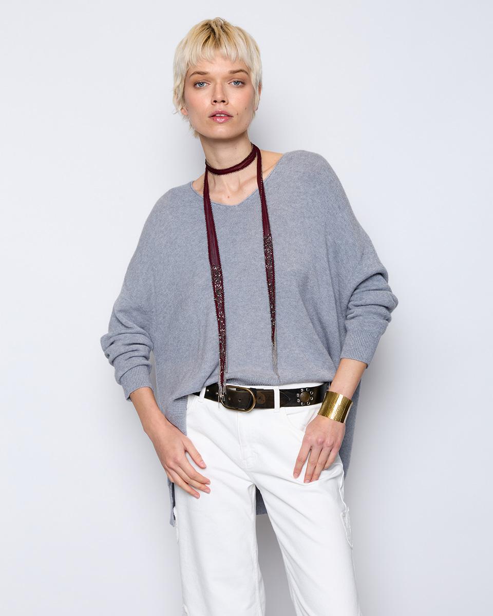 Soft Knit V-Neck Sweater in Grey