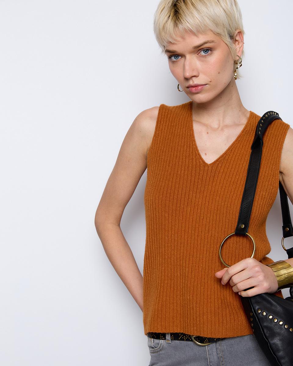 Orange Ribbed Knit Vest