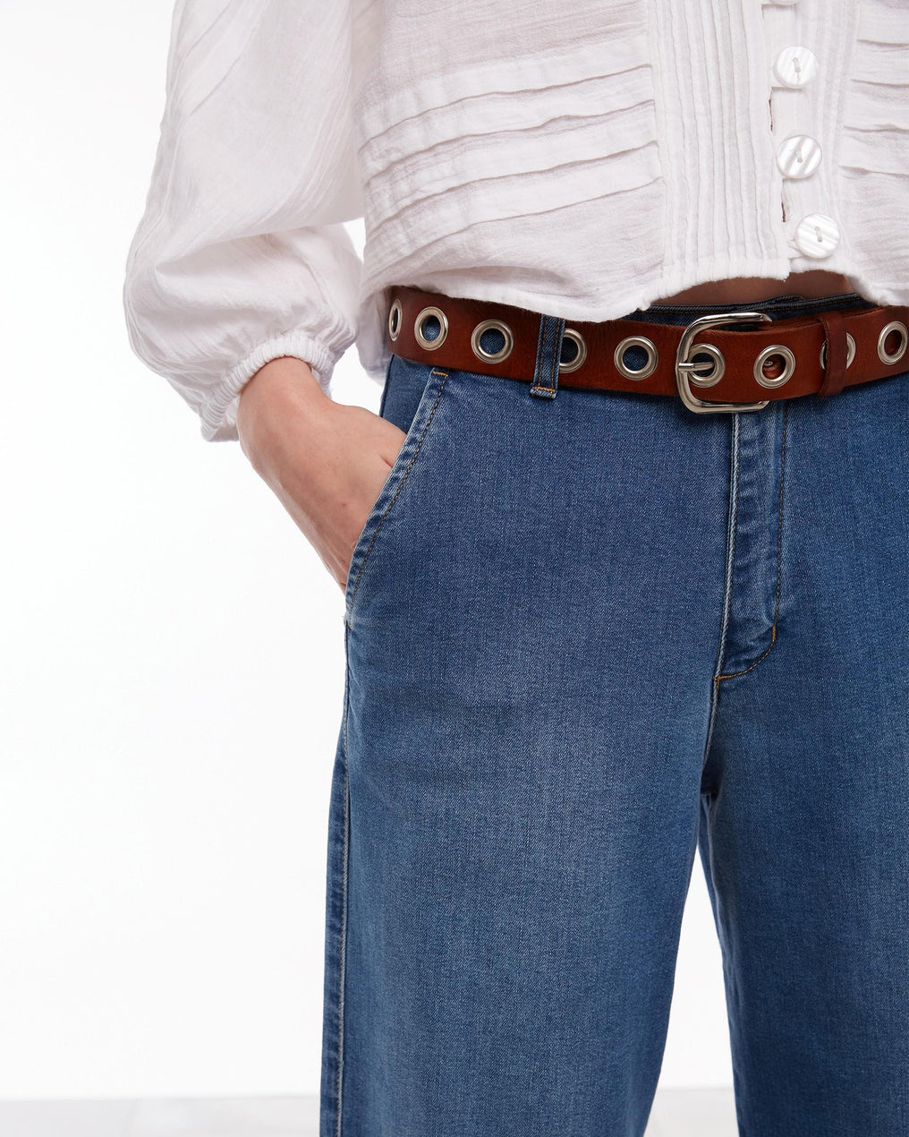 Brown Studded Leather Belt with Hoops