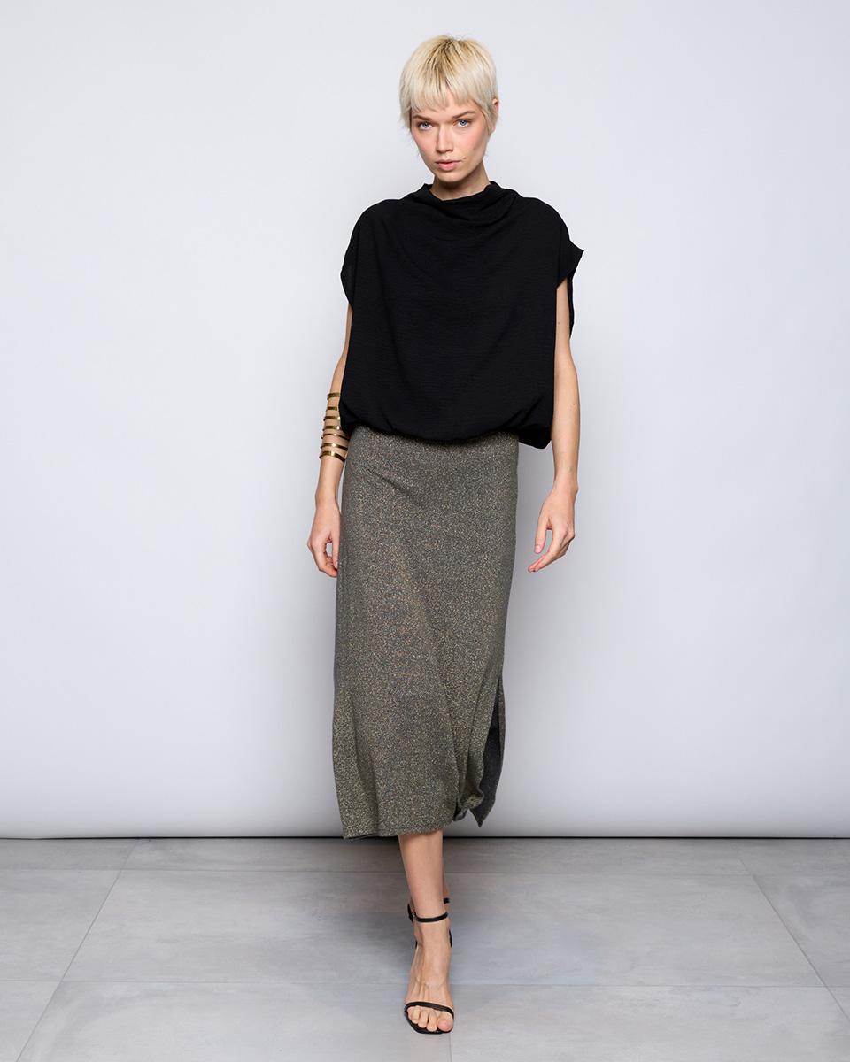 Midi Skirt Knitted Metallic Thread Grey