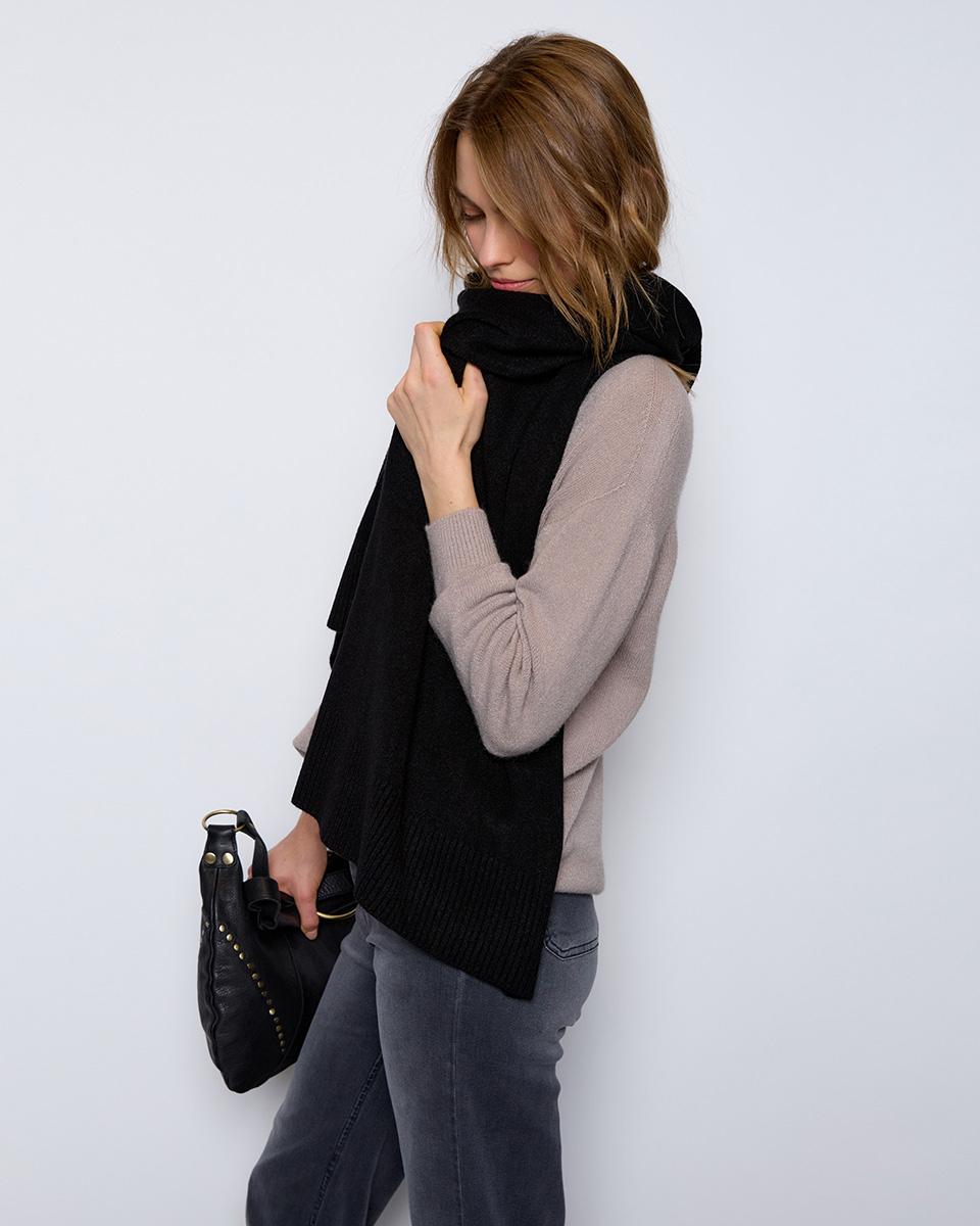 Wide Black Knitted Scarf