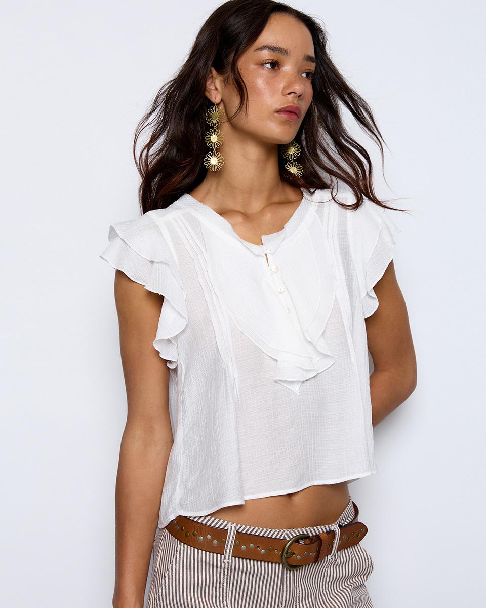 Blusa Sin Mangas Volante Blanco