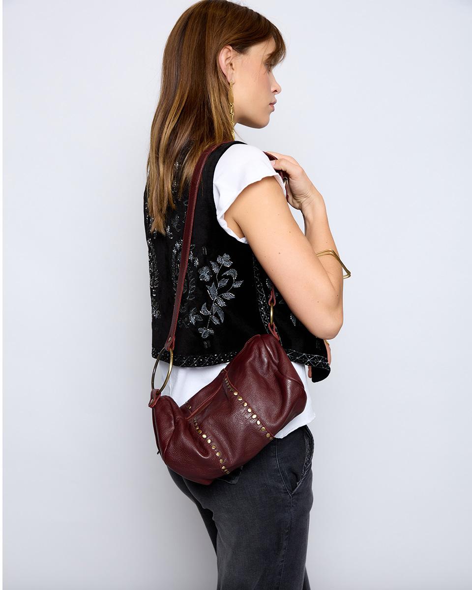 Bolso De Piel Tachas Mini Burdeos