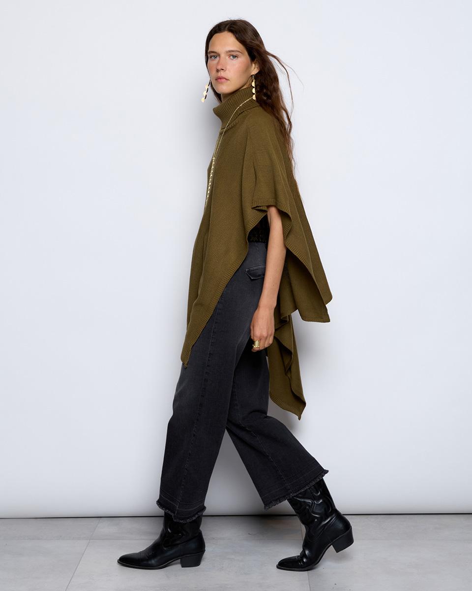 Green Asymmetric High Neck Cape