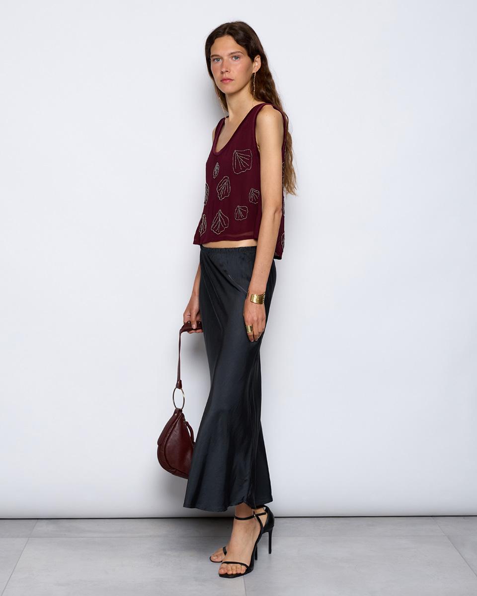 Garnet Embroidered Chiffon Top