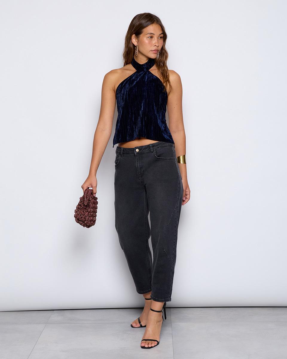 Dark Blue Velvet Top