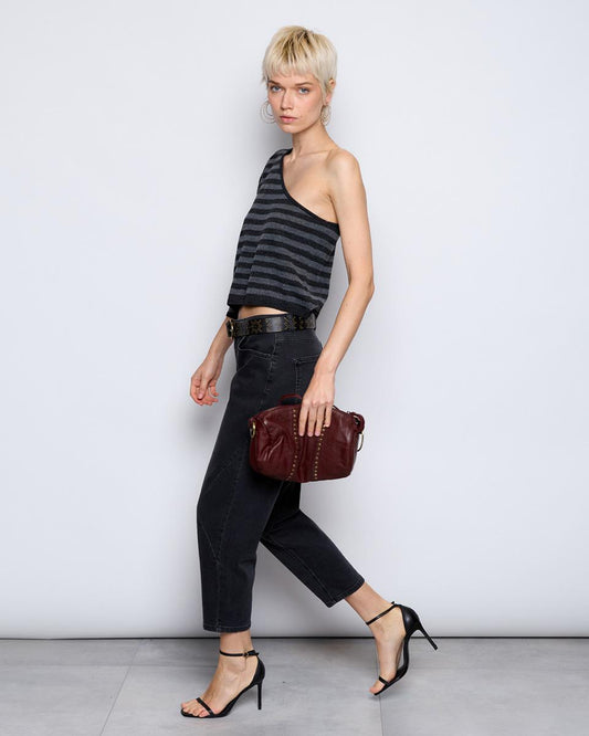 Anthracite Metallic Thread Asymmetric Striped Top