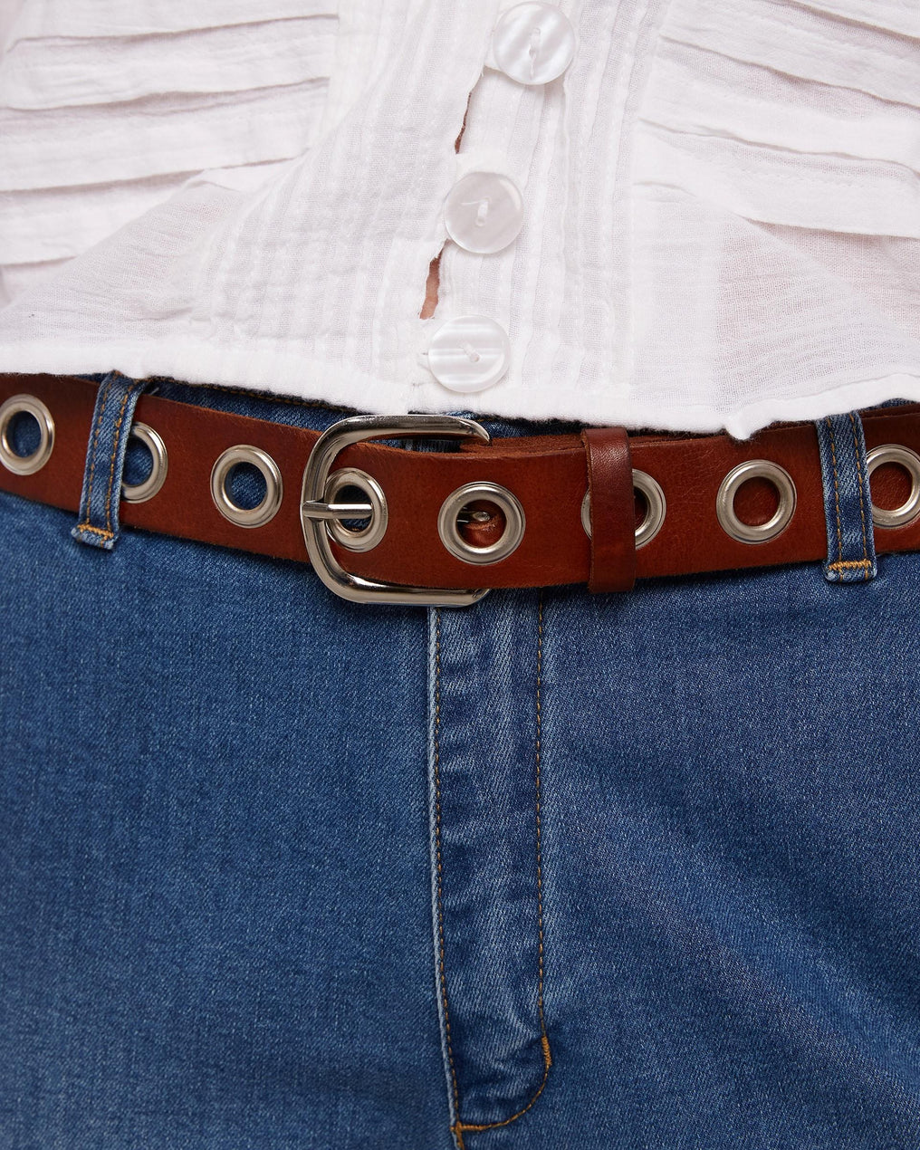 Brown Studded Leather Belt with Hoops