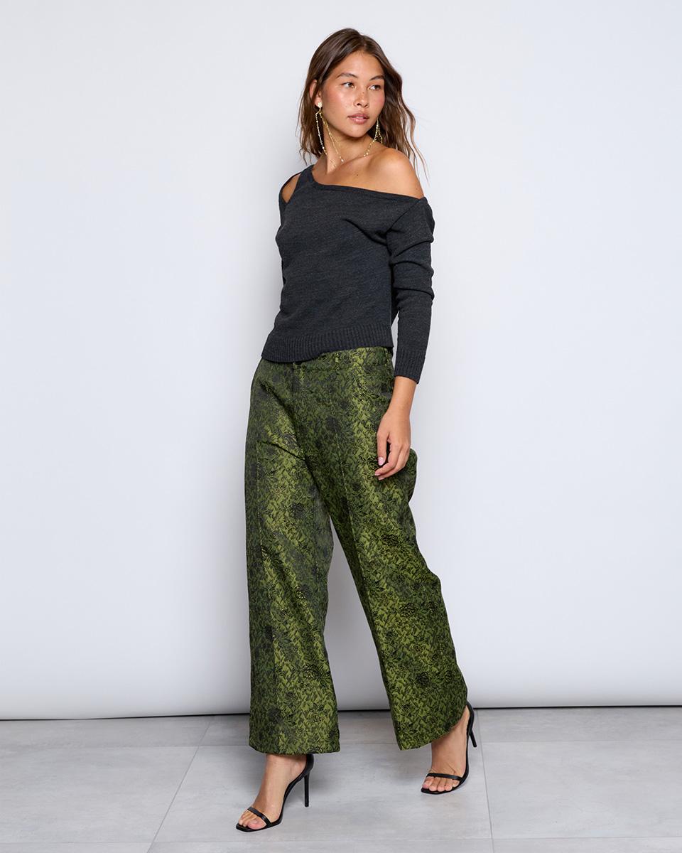 Pantalón Jacquard Flores Verde