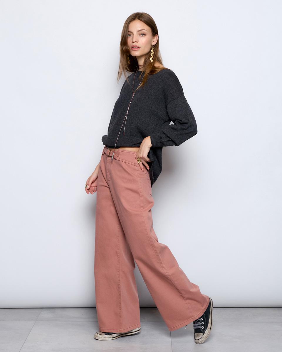 Jeans Wide Leg Cinturilla Hebilla Rosa