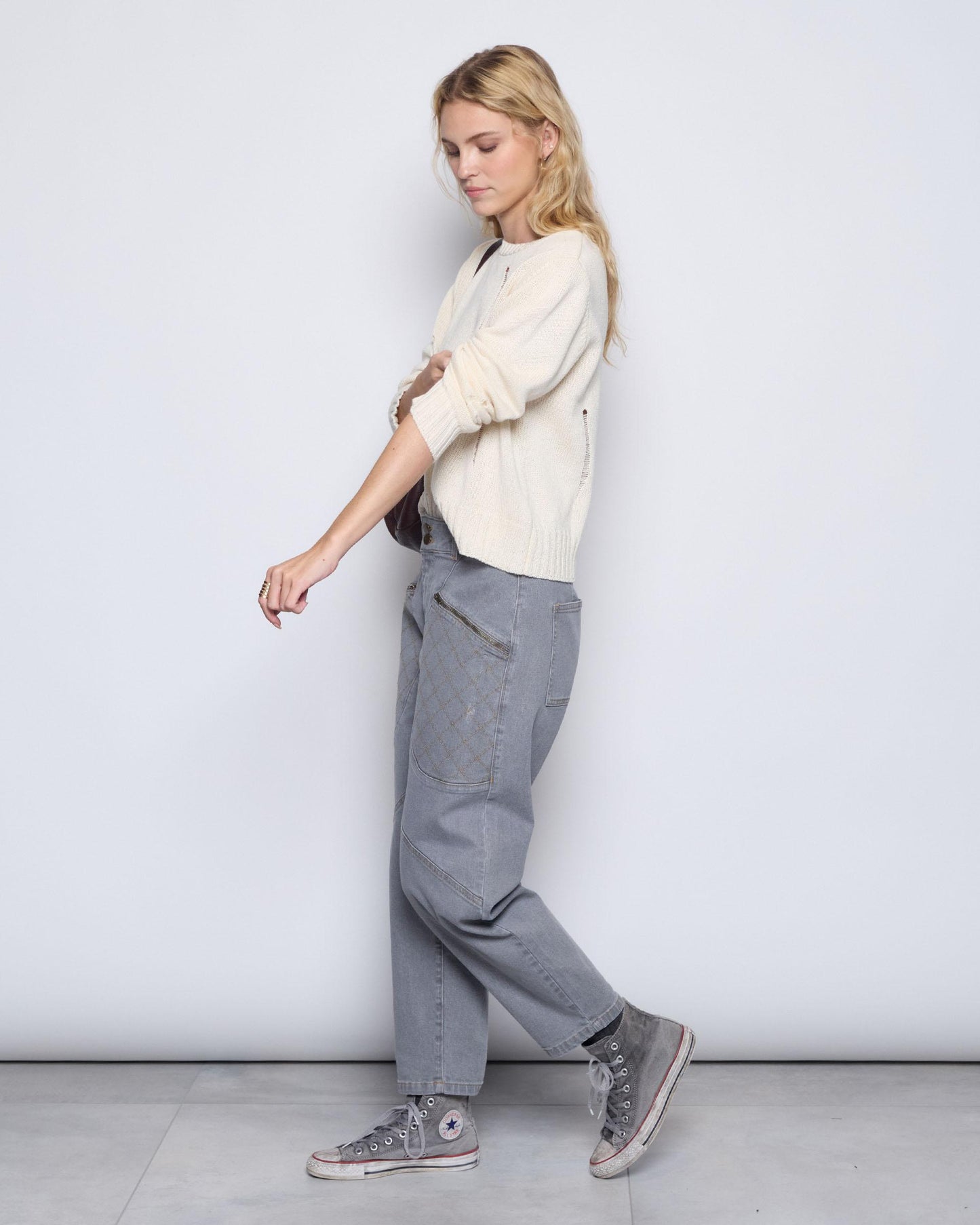 Jeans Costuras Y Cremalleras Gris