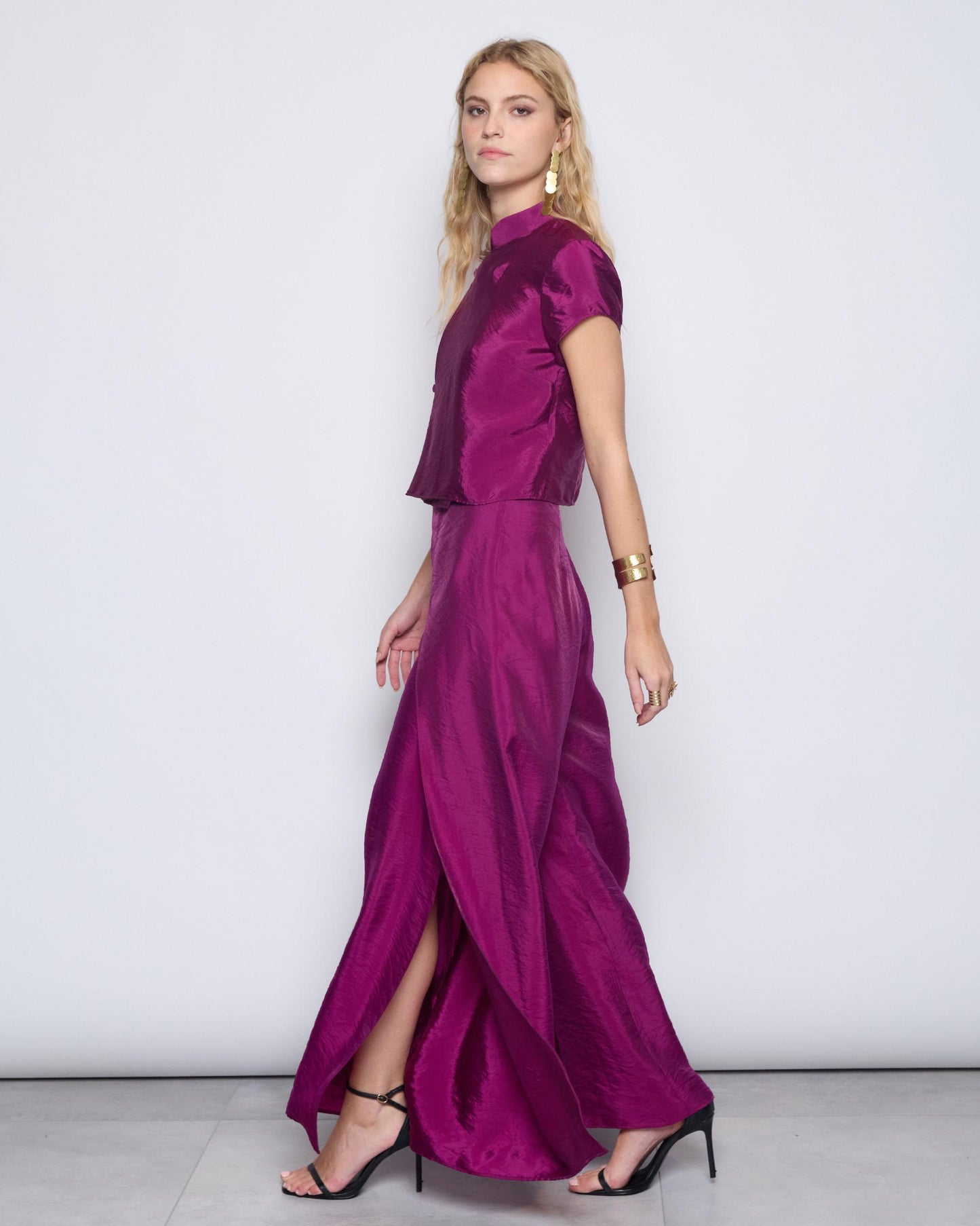 Long Flowing Trousers with Fuchsia Slits