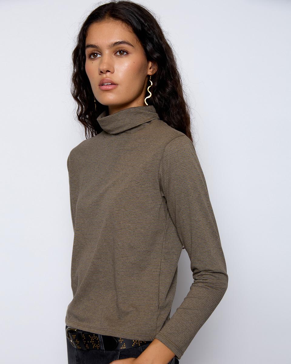 Brown Striped Turtleneck T-Shirt