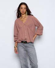 Blusa Escote Pico Puntillas Rosa - 4