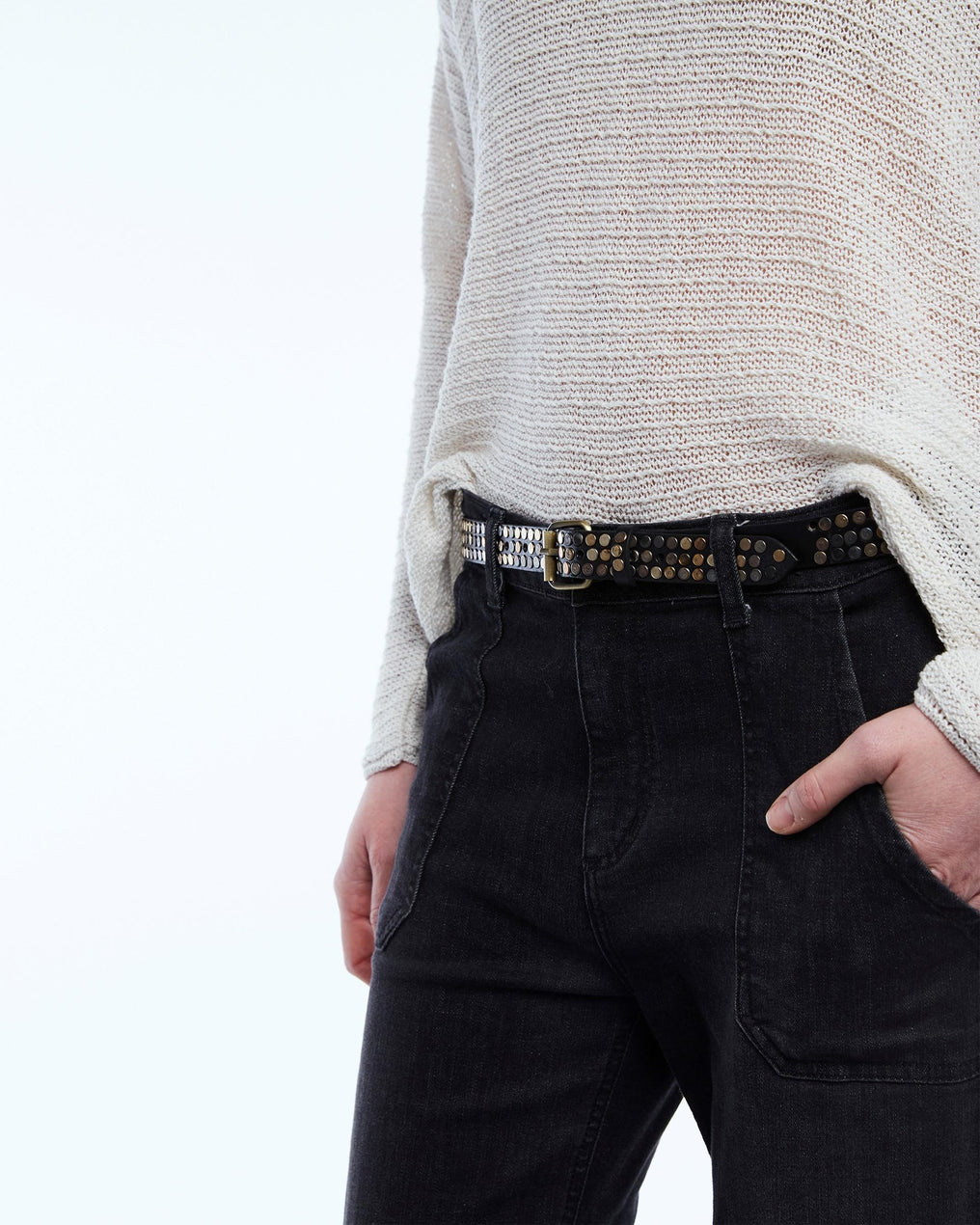 Black Studded Leather Belt