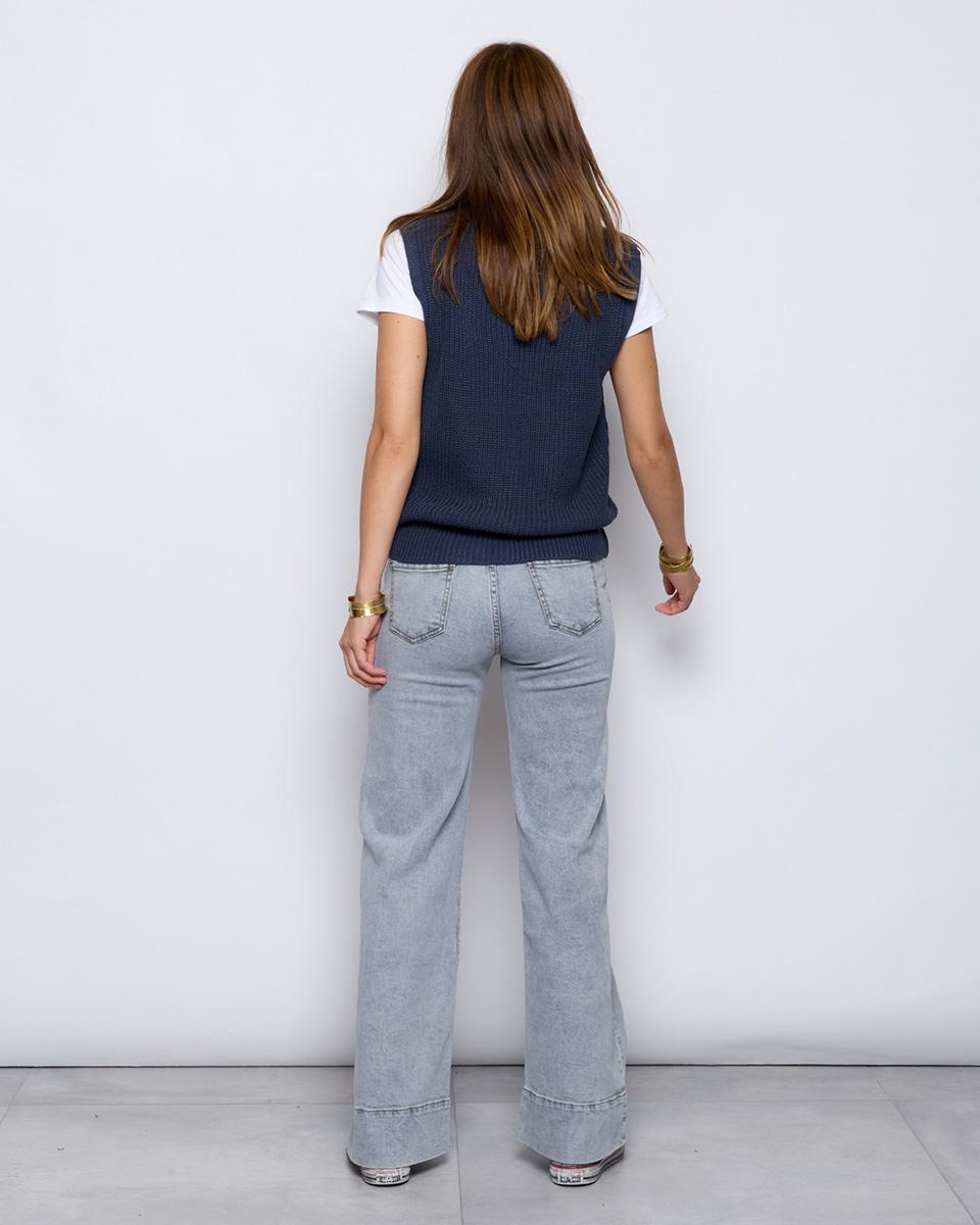 Pantalón Denim Dobladillo Ancho Gris - 4