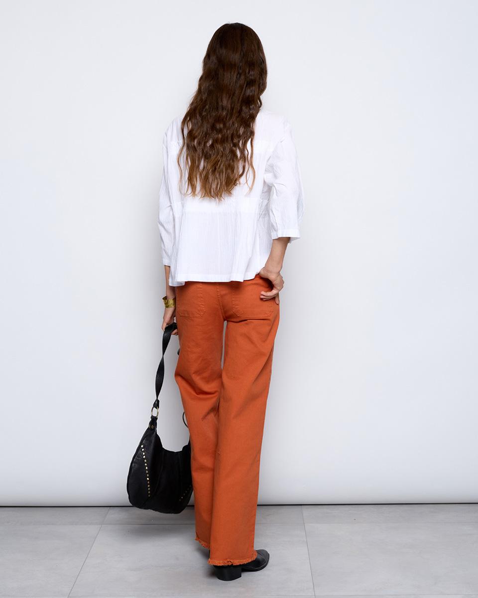 Jeans Twill Wide Leg Pockets Orange