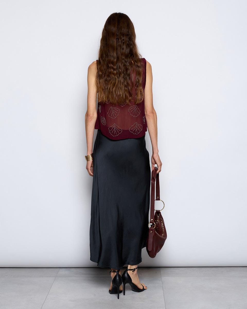 Garnet Embroidered Chiffon Top