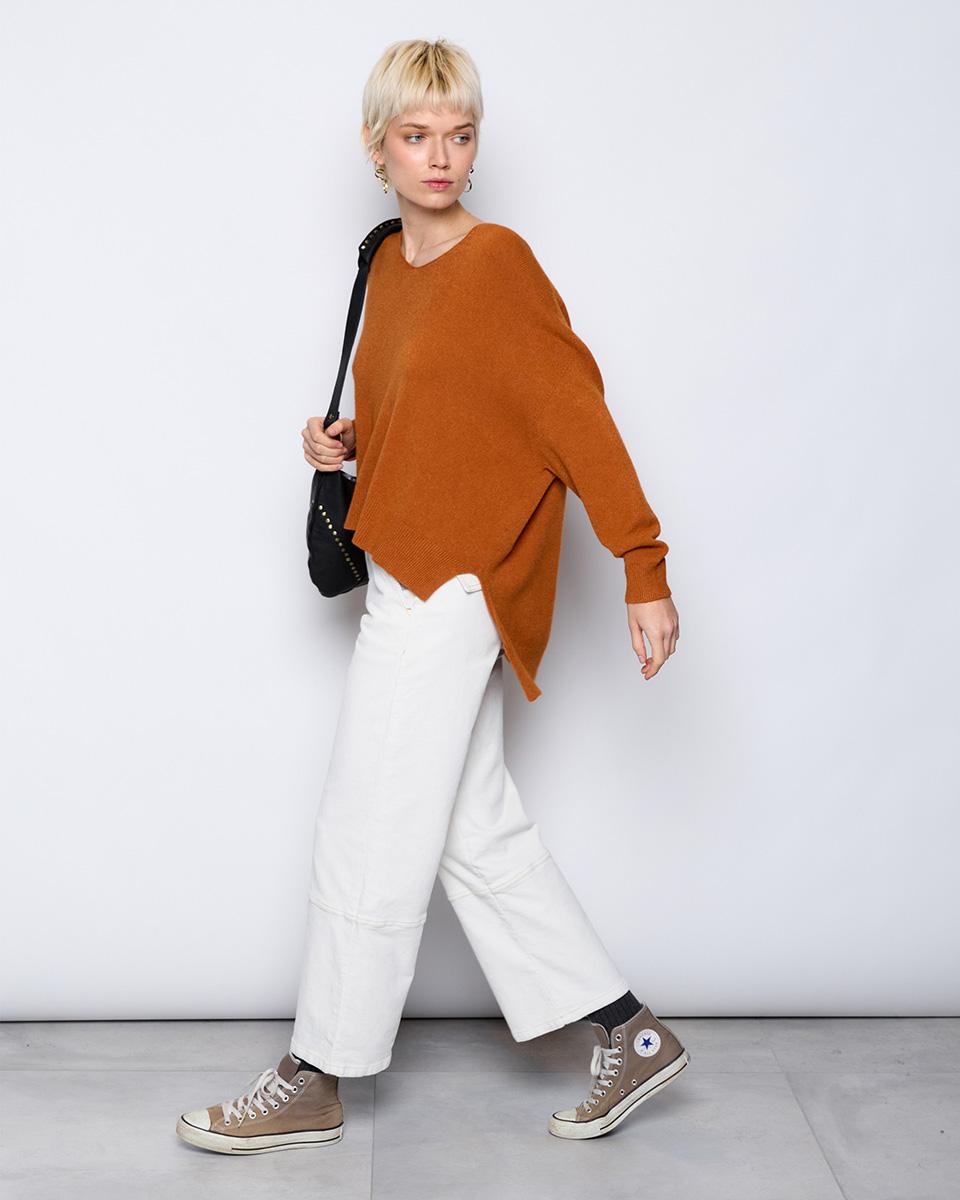 Orange V-neck Soft Knit Sweater