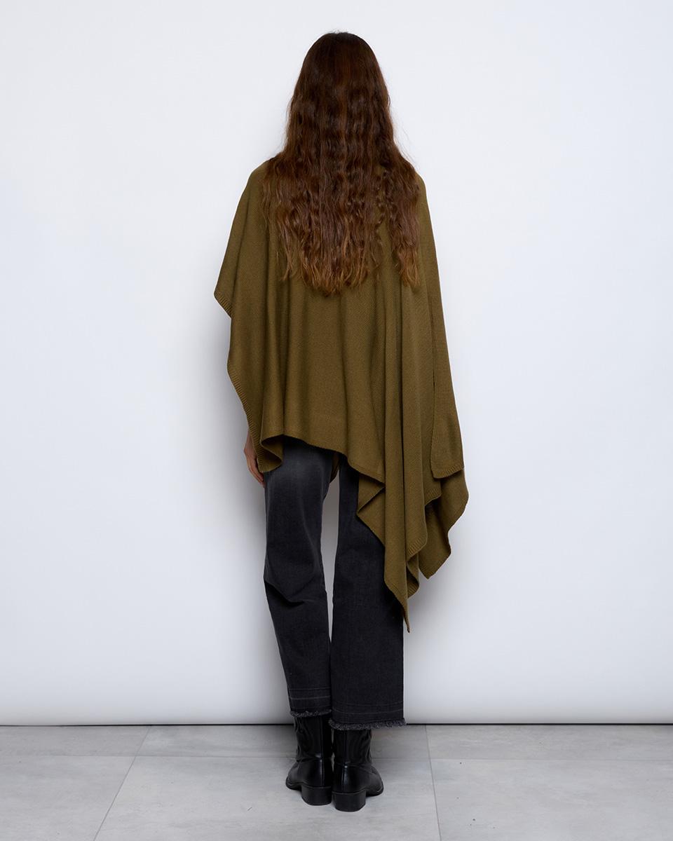 Green Asymmetric High Neck Cape