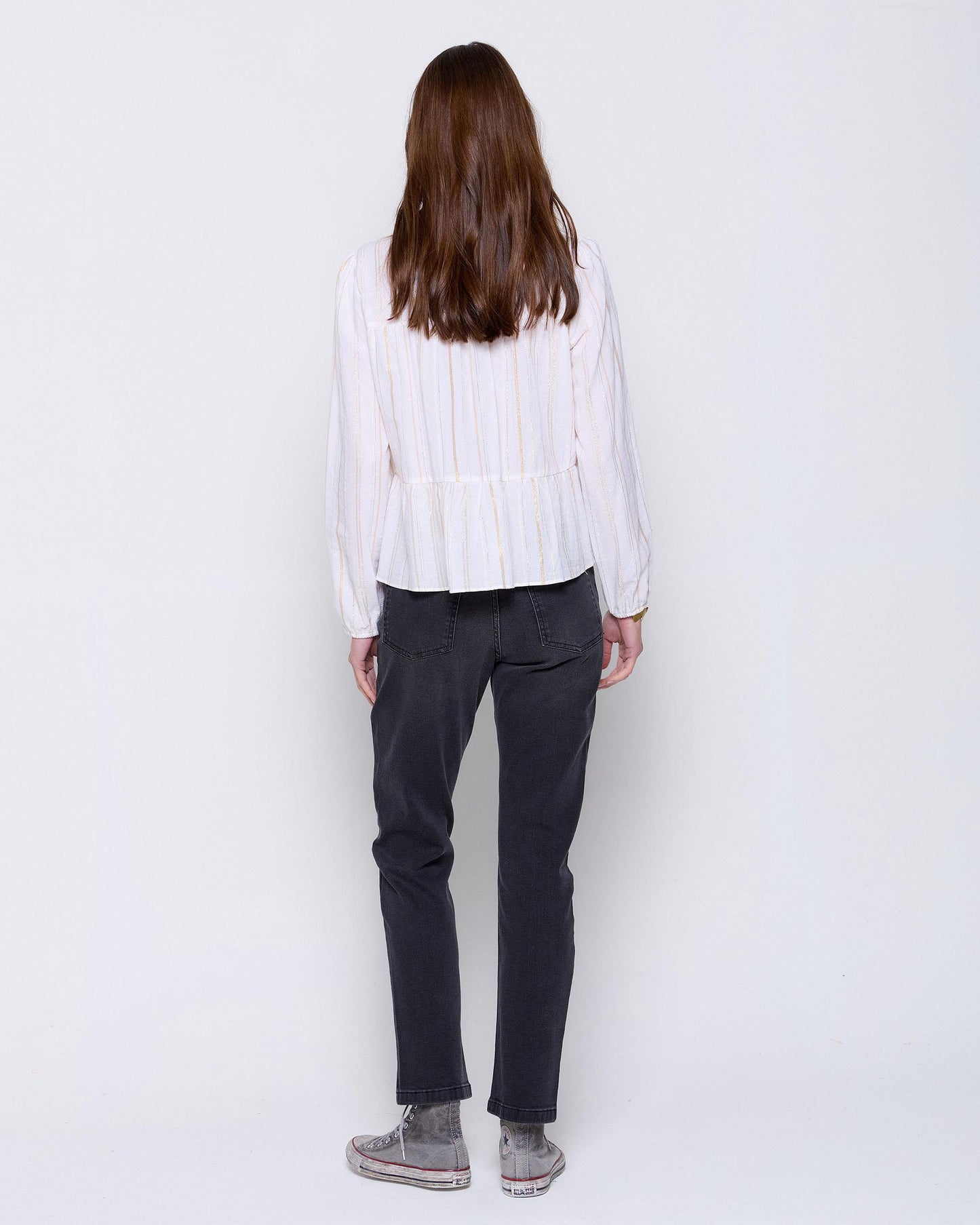 White Lurex Striped Blouse