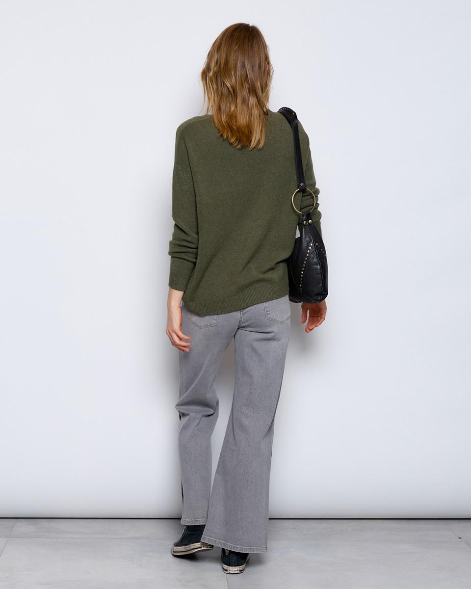 Green Ribbed V-Neck Sweater