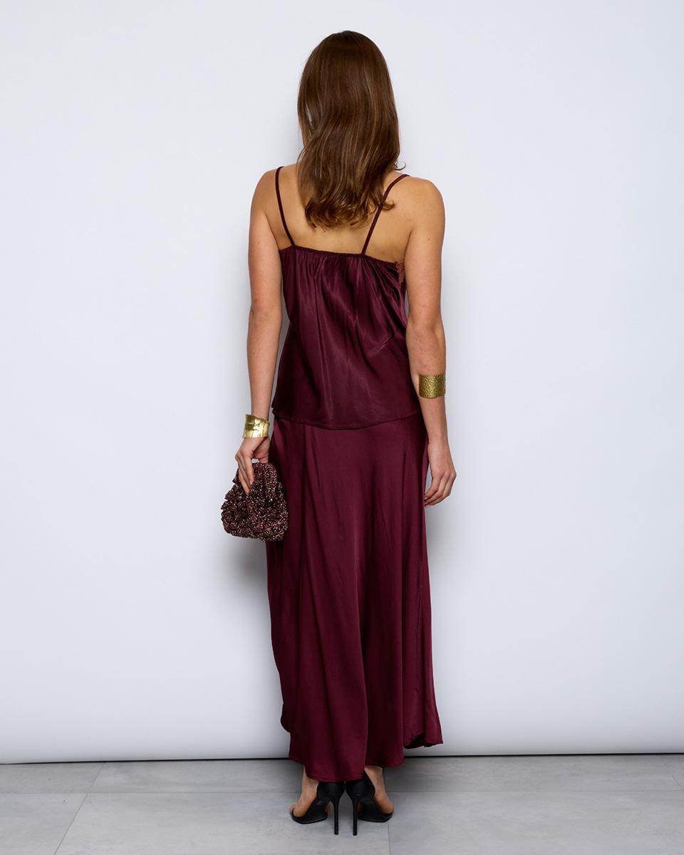 Flowing Satin Skirt in Garnet