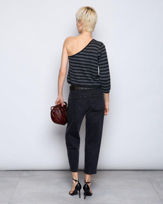 Anthracite Metallic Thread Asymmetric Striped Top