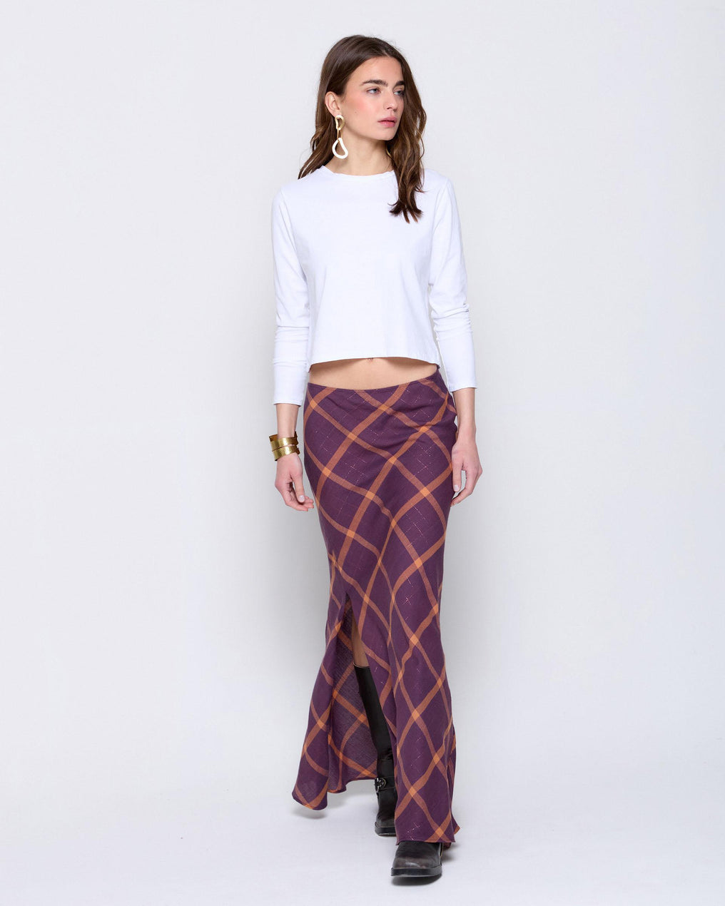 Long Purple Plaid Skirt