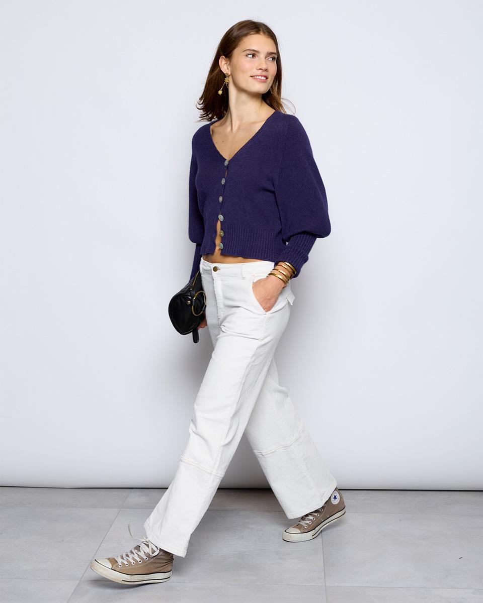 Purple Puff Sleeve Knit Jacket