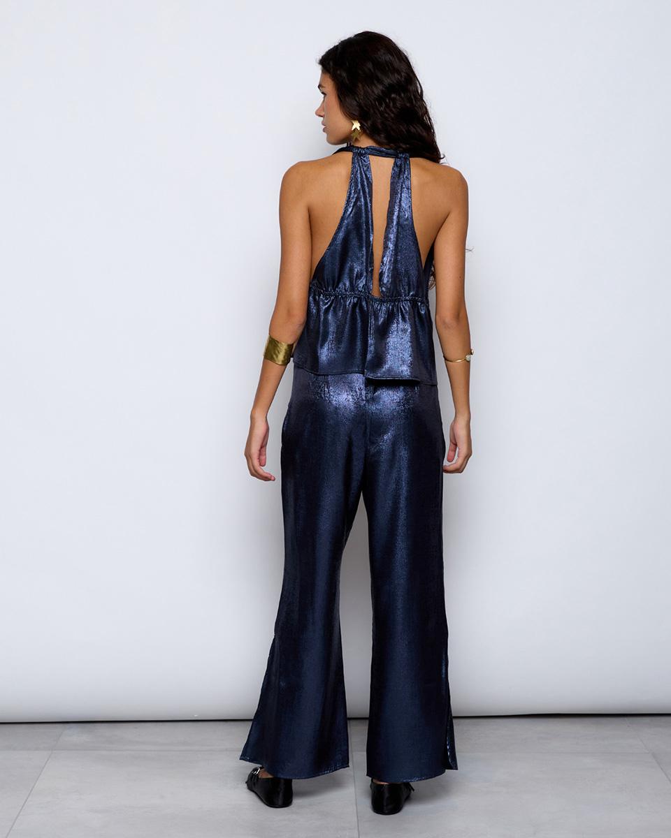 Dark Blue Shiny Flowy Pants