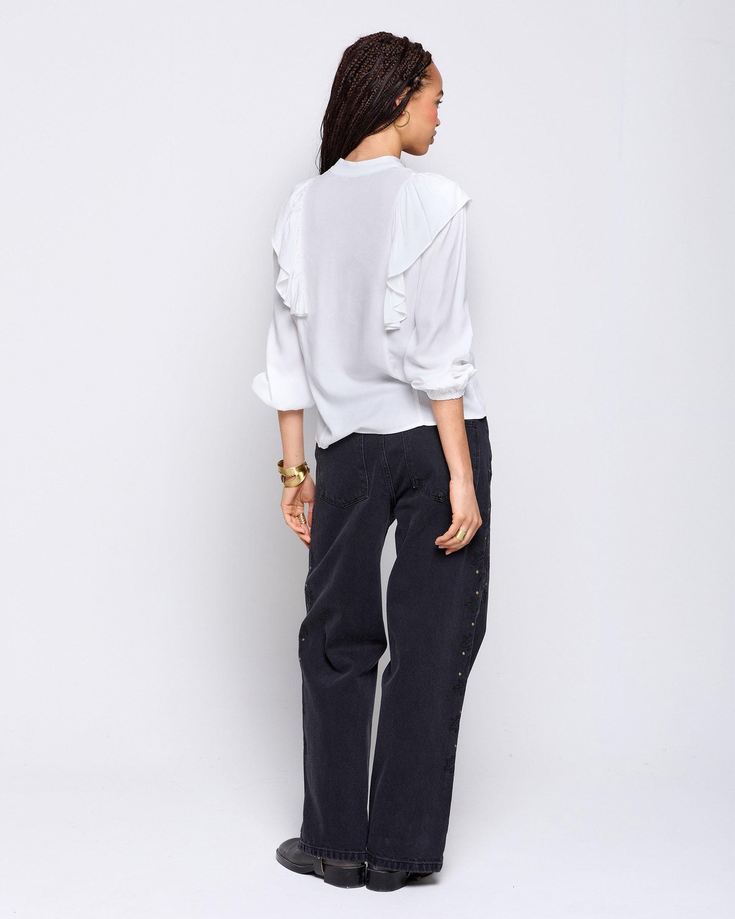 White Ruffle Mao Neck Blouse