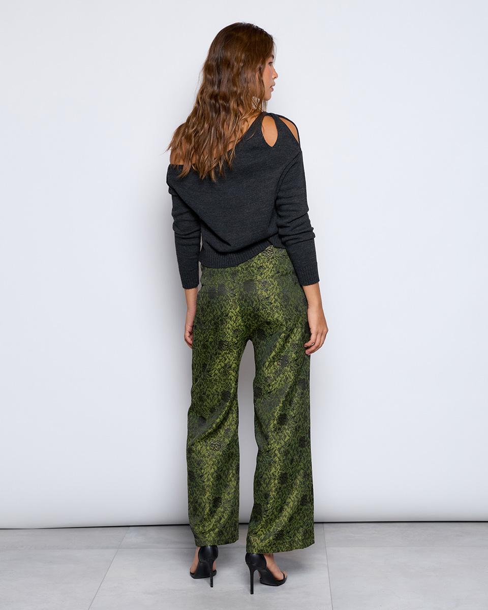 Green Floral Jacquard Trousers