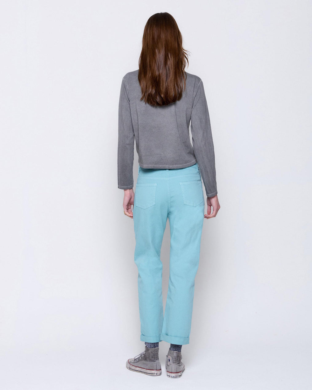 Jeans with contrasting pockets in water green