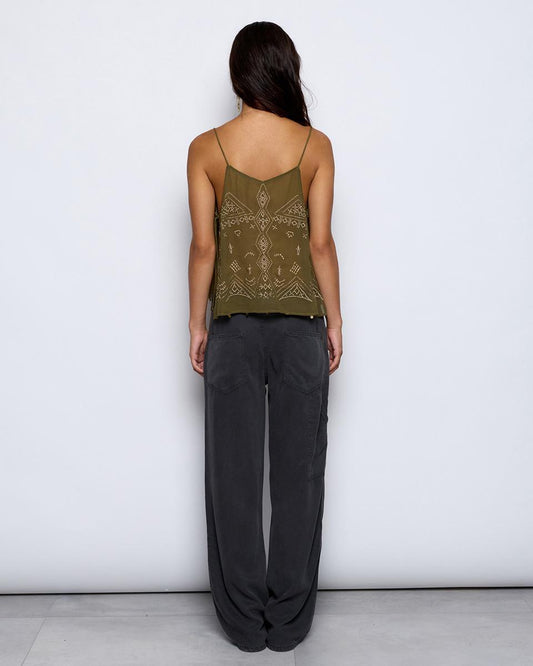 Green Embroidered Peak Strap Top