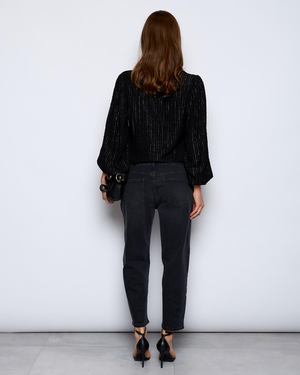 Black Metallic Thread Plumeti Blouse