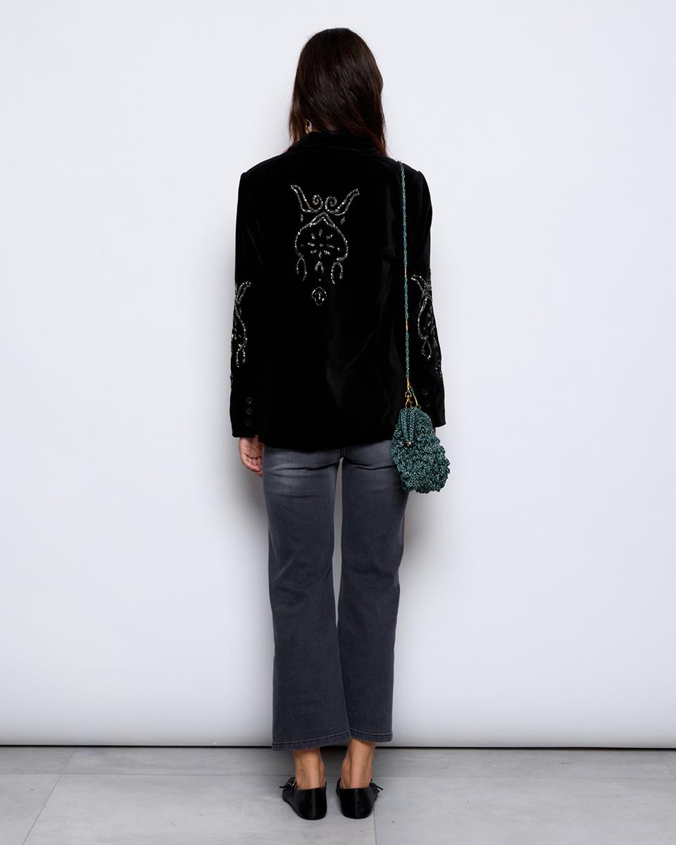 Black Embroidered Velvet Blazer