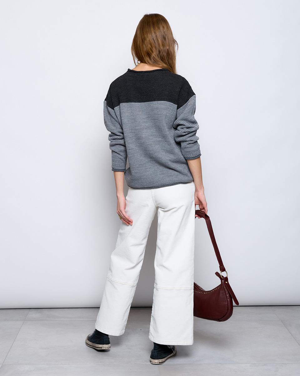 Corduroy Trousers with Contrast Stitching in White