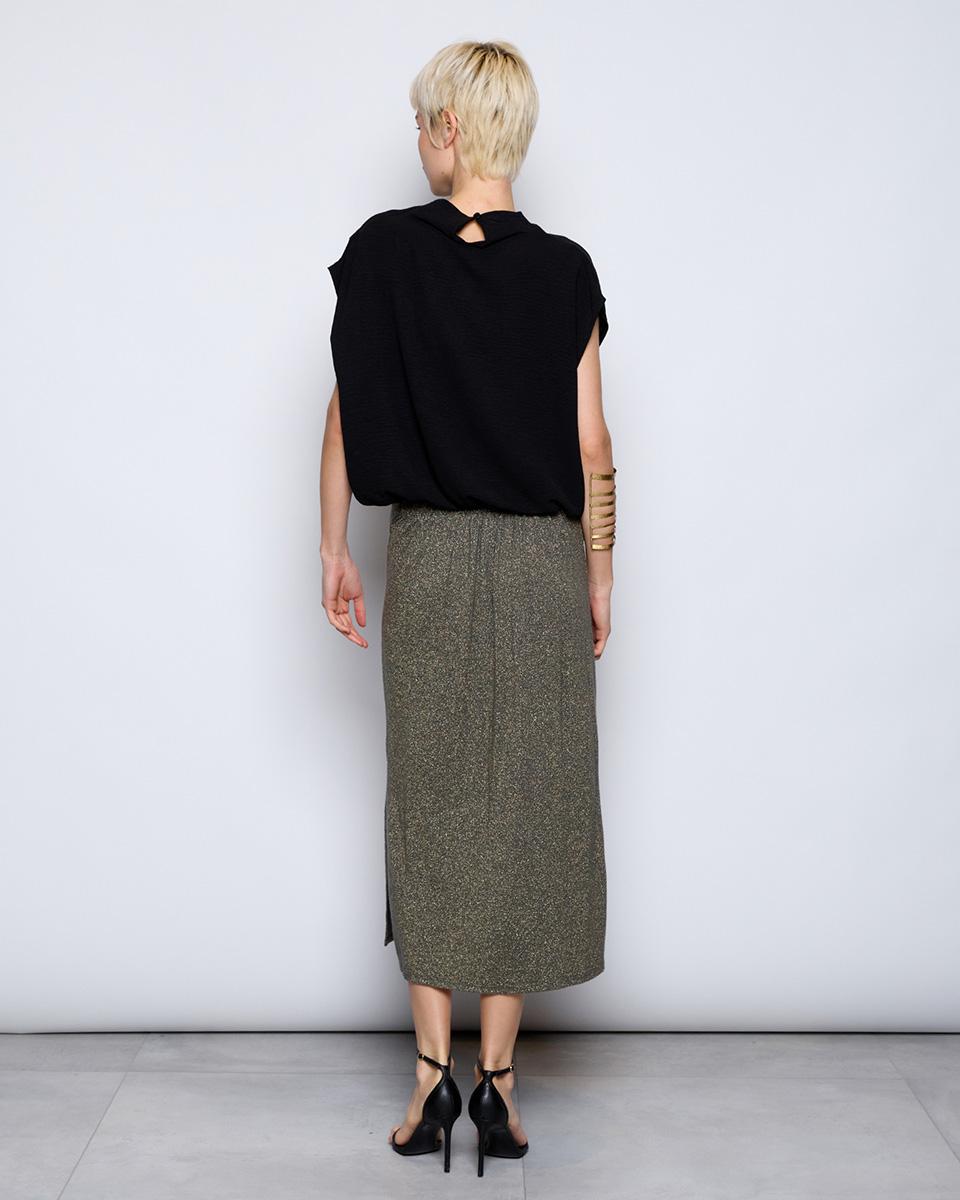 Midi Skirt Knitted Metallic Thread Grey