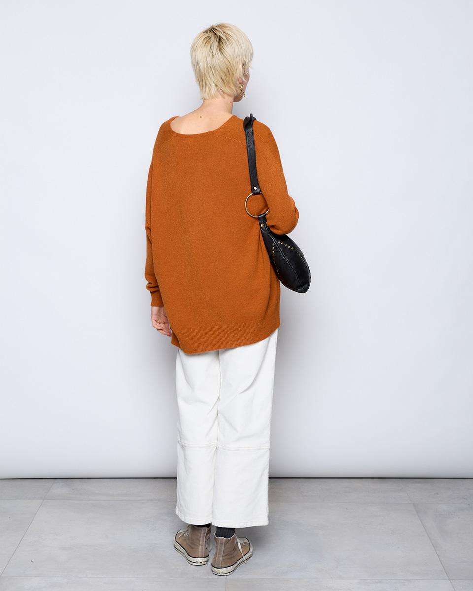 Orange V-neck Soft Knit Sweater