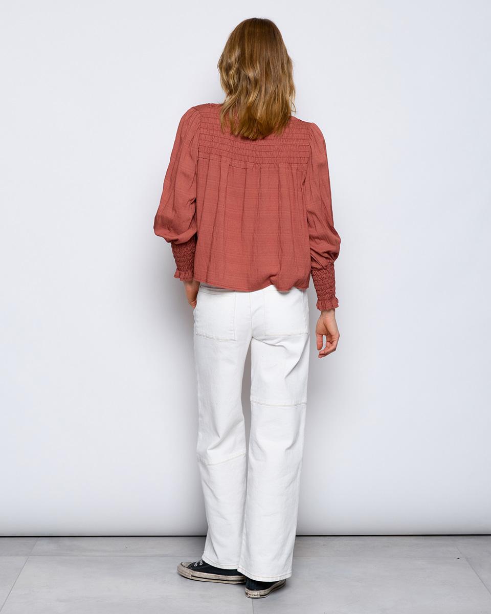 Honeycomb Blouse Pink Neckline