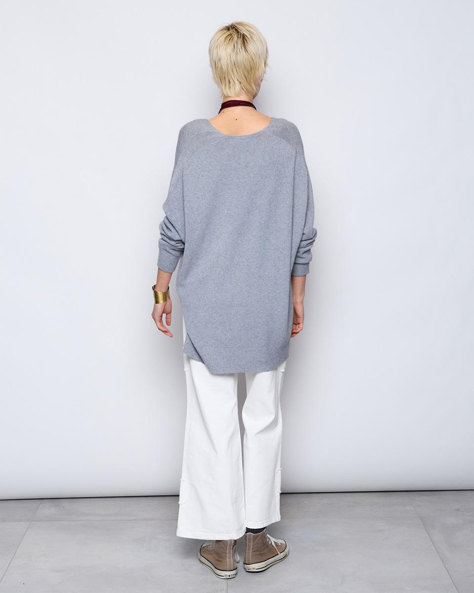 Soft Knit V-Neck Sweater in Grey