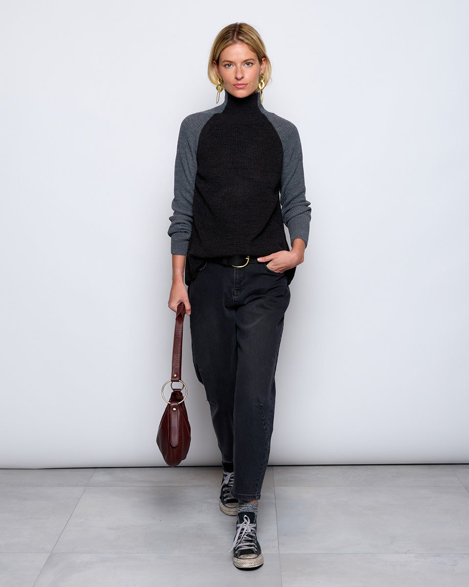 Anthracite Two-Tone Turtleneck Sweater