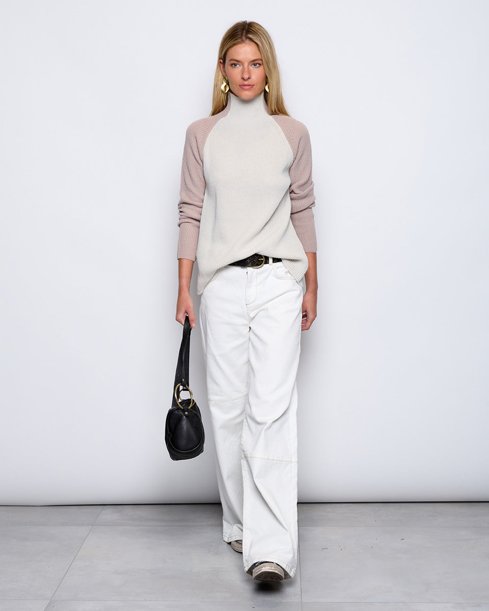 Two-tone raw turtleneck sweater